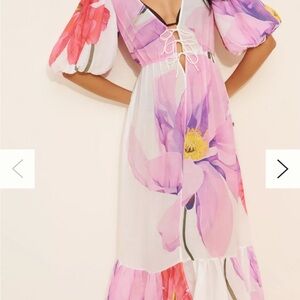 Floral Maxi Dress with Pink and Purple Accents